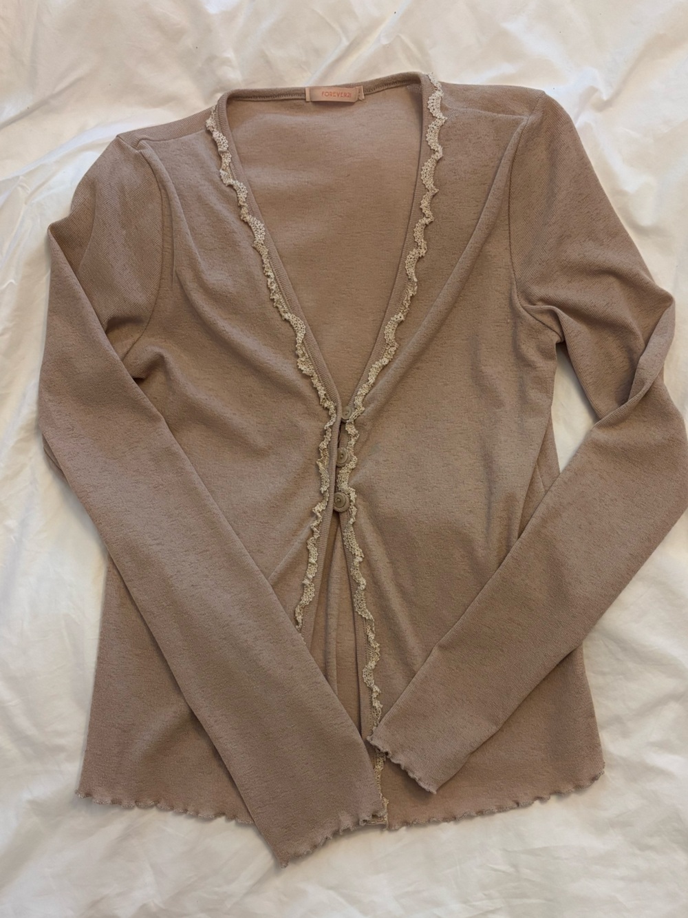 Vtg Rare Forever 21 Taupe Scallop-Edge Knit Cardigan